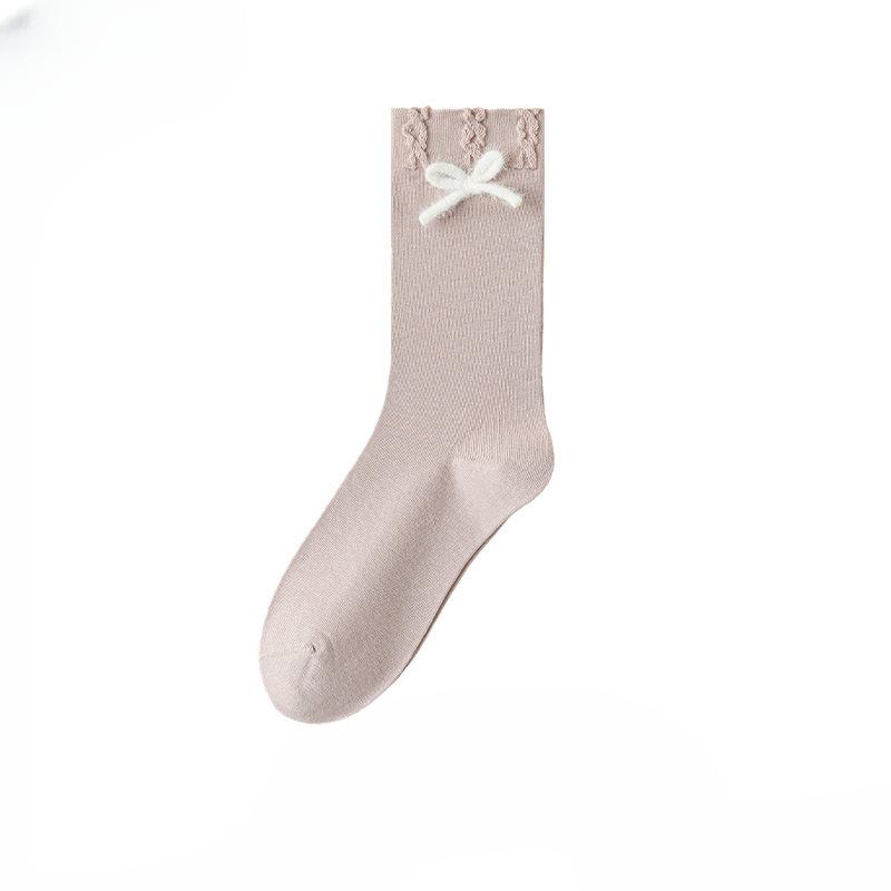 Женские осенне-зимние полосатые носки-гольфы из хлопка с бантом и кружевом в студенческом стиле, дышащие, впитывающие пот
