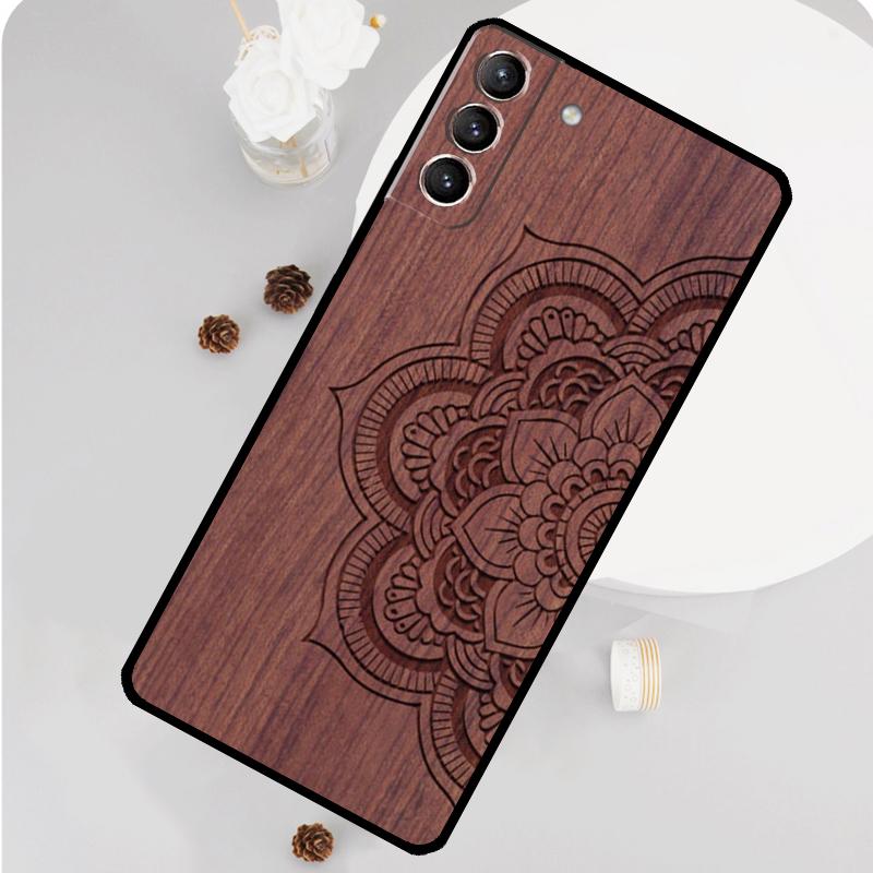 Mandala Floral Wood Phone Case For Samsung Galaxy S25 S26 Ultra S20 S21 S22 S23 S24 S10 Plus S25 FE Funda Cover