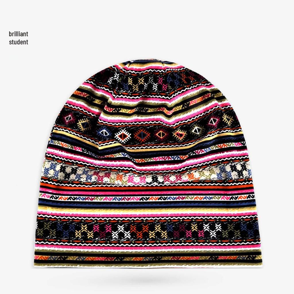 Unisex Paisley Cotton Cuffed Beanie: Spring/Summer Double Layer Stretch for Trendy Street Dance Fashion
