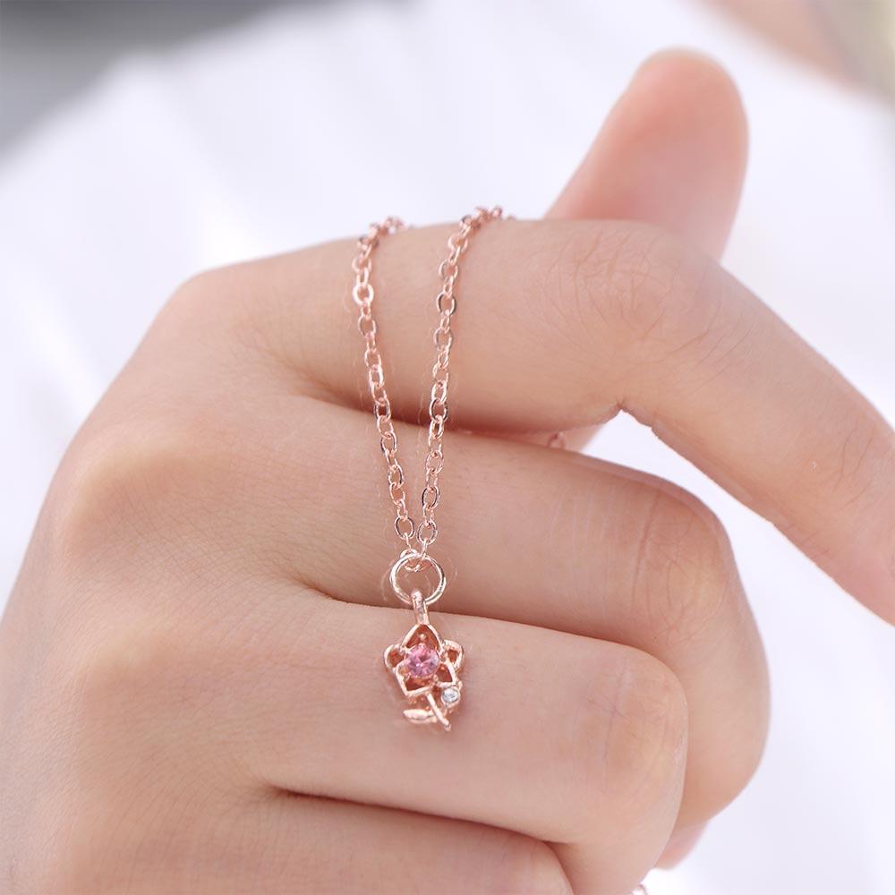 Romantic Pink Rose Necklace Tender Clavicle Chain French Style 3D Flower Choker  Gift