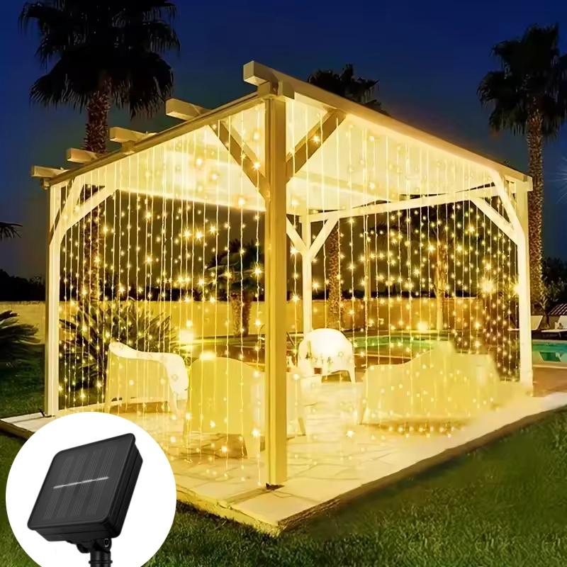 Solar Curtain Light Outdoor Waterproof Solar Fairy Garland String Lights Garden Yard Pavilion Wedding Party Holiday Decor Lights