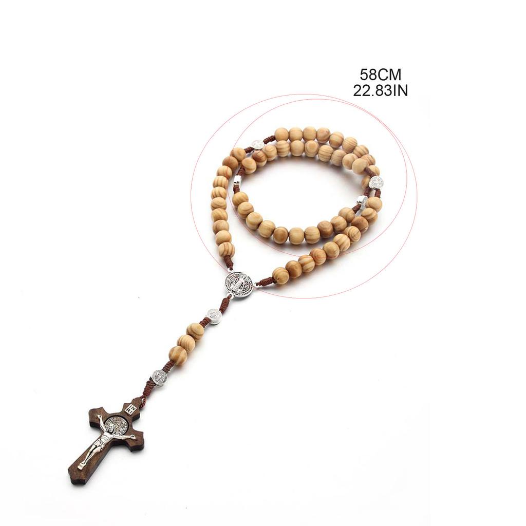 Деревянные католические четки ручной работы, христианские молитвенные четки, бусины с крестом, подвески для мужчин и женщин, ювелирные изделия