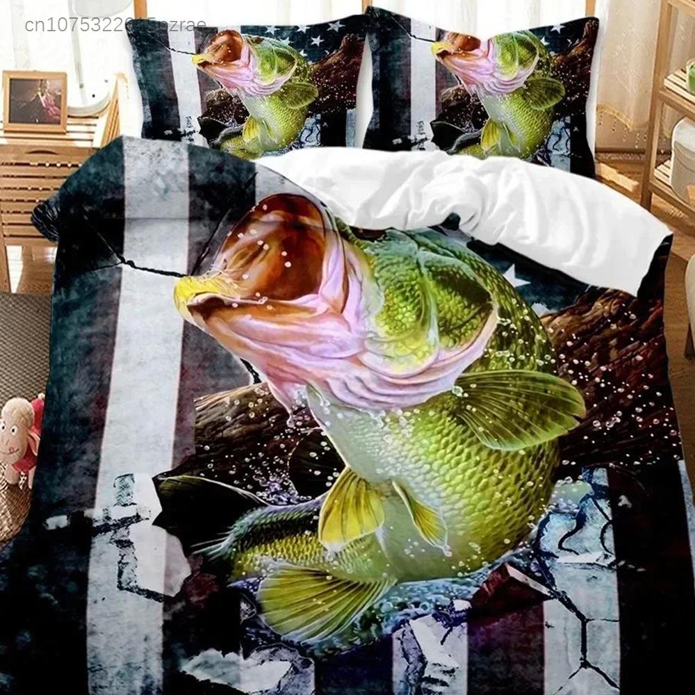 Big Pike Hunting Fly Fishing Bedding Set Bedroom Soft Modern Bedspreads Comefortable Kids Duvet Cover Quilt Cover And Pillowcase