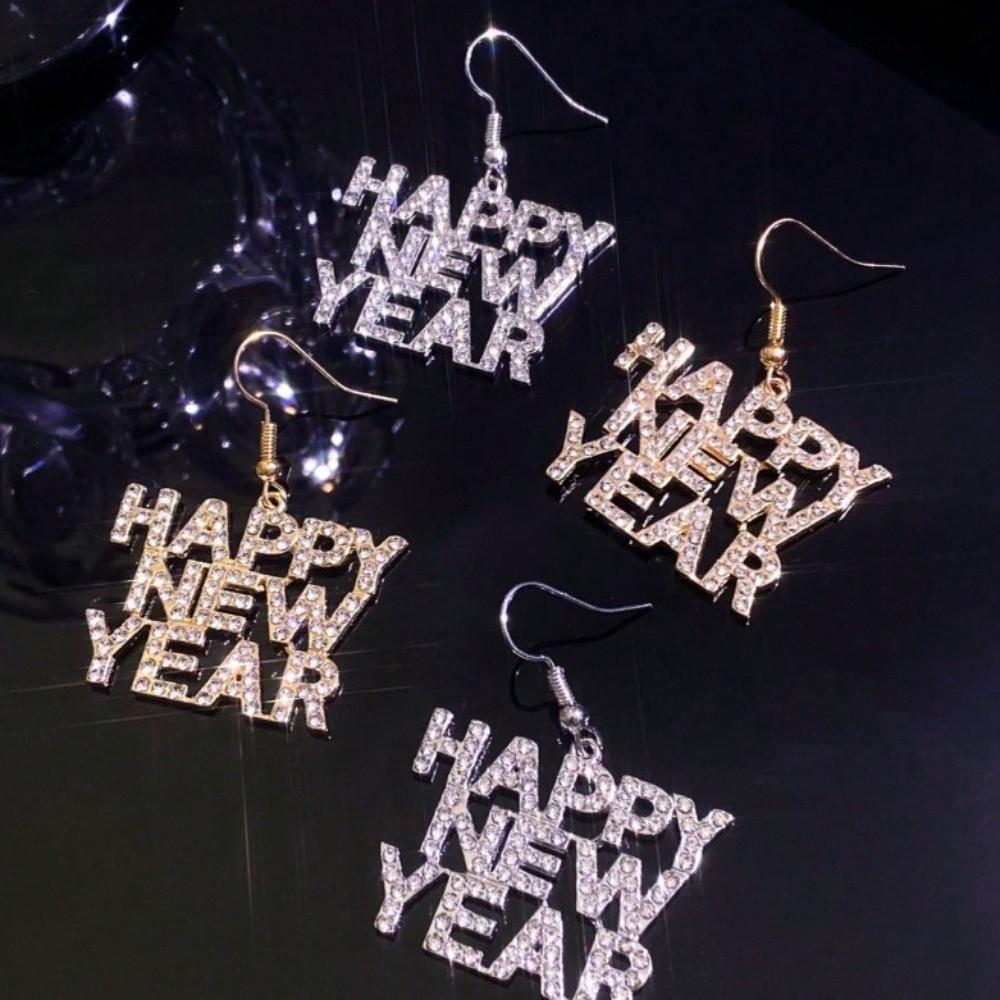 Elegant Happy New Year Earrings Happy New Year Letter Stud Earrings Celebration Holiday