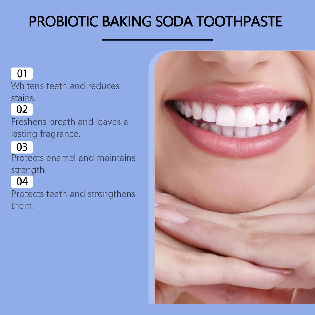 Baking Soda Probiotic Whitening Toothpaste Remove Yellow Teeth Stain Tartar Brighten Dental Protect Gum Fresh Mouth Oral Care