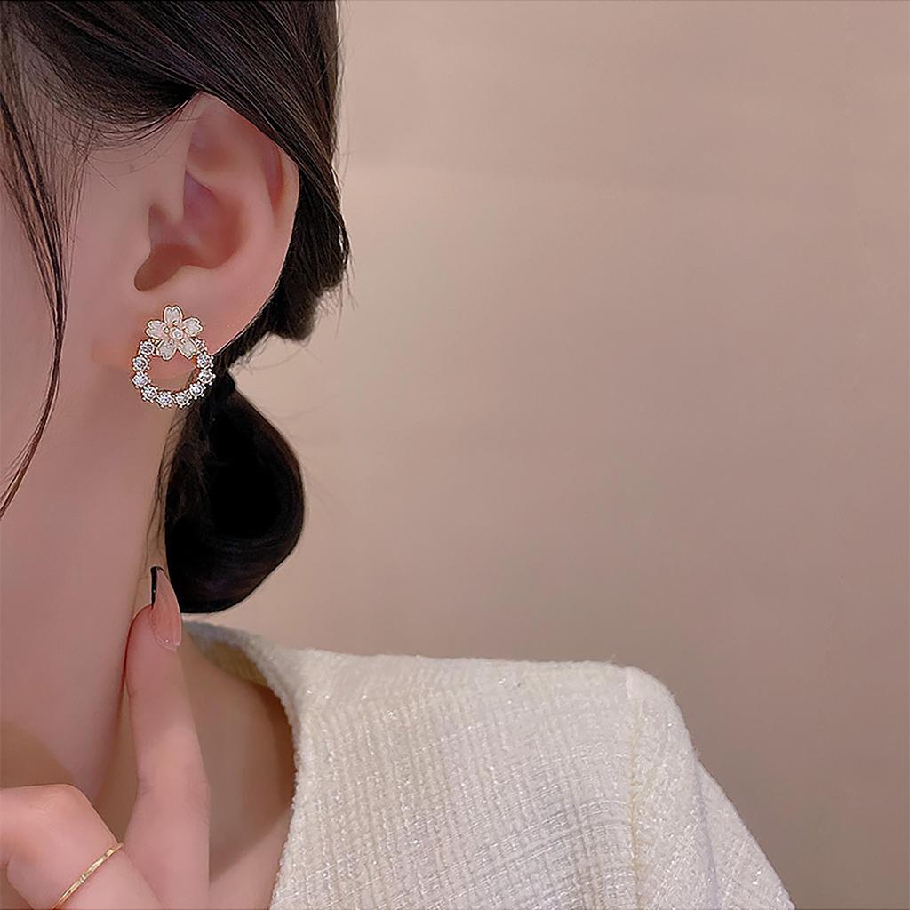 Простота Универсальность Продвинутое Ощущение Изысканный Цветок Полностью Инкрустированные Серьги Для Женщин