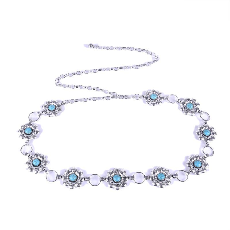 Mei Mary Turquoise waist chain - women's versatile alloy chain with floral gemstone accents