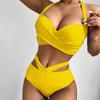 Sexy Snake Skin Bikini Halter Ruched Wrap Front Cross High Waist Swimsuit Swimwear Women Two-pieces Bikini Set Bathing Suit