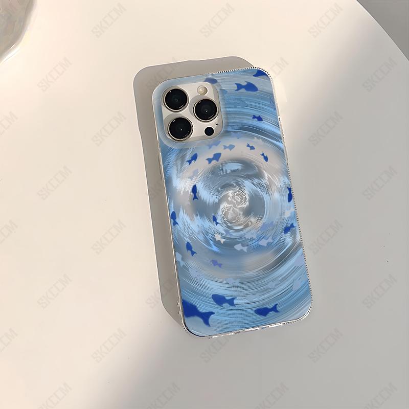 Модный Синий Чехол с Узором 'Школа Рыб в Водовороте' Для Samsung Galaxy S25 S24 S23 S22 S21 S20 Ultra Plus FE A15 A34 A55 A54