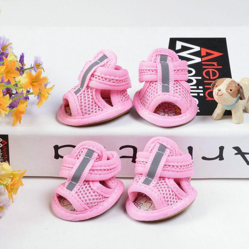 4pcs Summer Mesh Pet Sandals Shoes For Small Dogs Anti-skid Cow Tendon Sole Puppy Dog Sneakers Chihuahua Mascotas Accessories