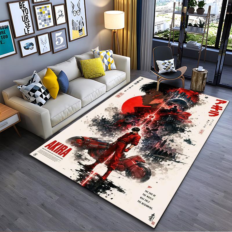 Area Rug, Akira Anime Kaneda Red Motorcycle Watercolor Neo Tokyo Poster, Living Room Decor, Non-Slip Mat