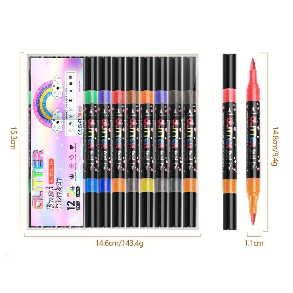 12/24 шт. Цветные хайлайтеры с блестками, мягкий наконечник, ручка для рисования граффити, флеш-маркер, студенты