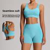 Летний сексуальный бесшовный комплект для йоги с открытой спиной, женские наряды для фитнеса, шорты персикового цвета, костюм, ударопрочный спортивный бюстгальтер, спортивные костюмы для бега