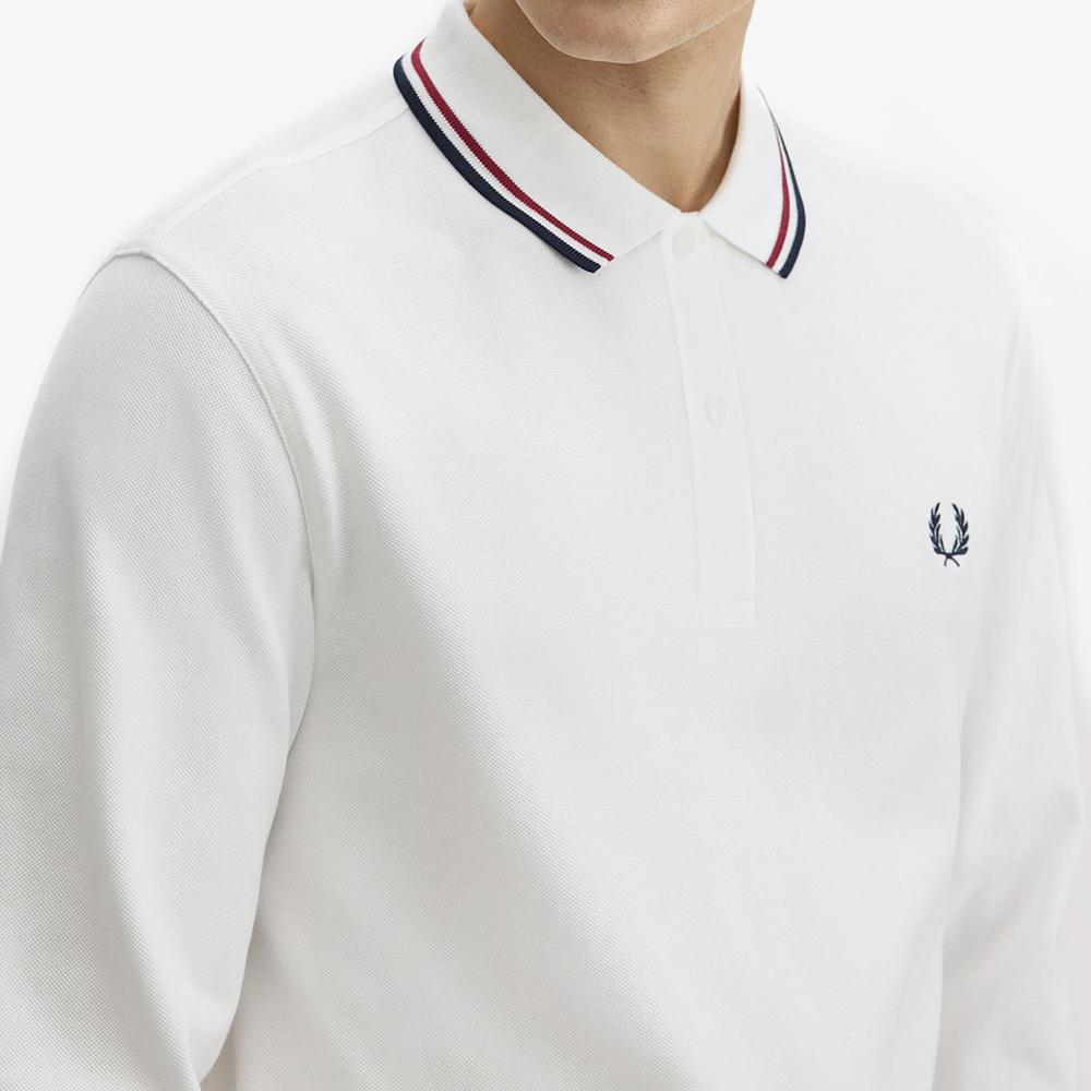 FRED PERRY [M3636] Long Sleeve Twin Tip Fred Perry Shirt - Snow White/Burnt Red/Navy Afpm2G93636-T60