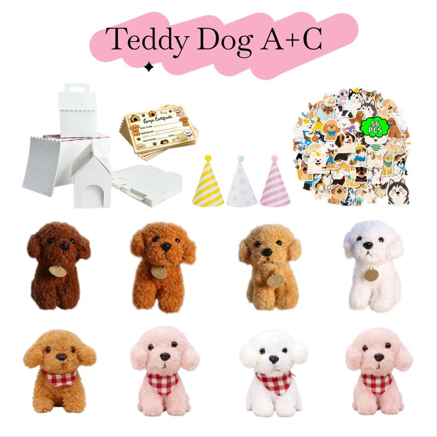 8-24Set Teddy Dogs DIY Adopt A Puppy Party Favors Mini Plush Puppy Stuffed Dogs with House and Stickers for Birthday Party Gifts