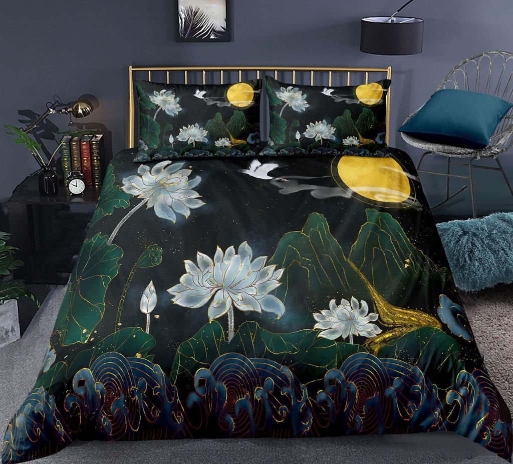 Chinoiserie Animal Polyester Duvet Cover Set King Colorful Phoenix Mountain River Landscape Asian Culture Theme For Kids Teens