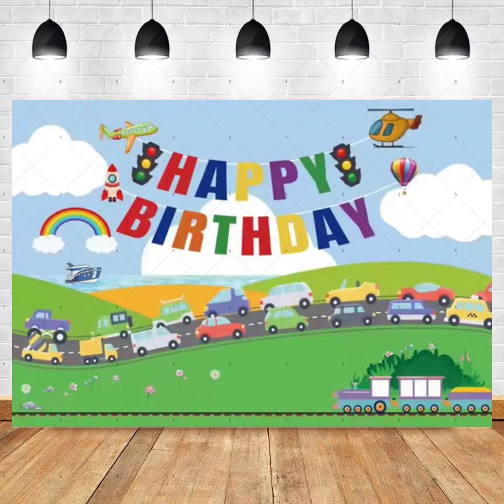 Cartoon Train Theme Birthday Party Decoration Number Balloons Cake Topper Transportation Vehicles Backdrop Banner Party Supplies