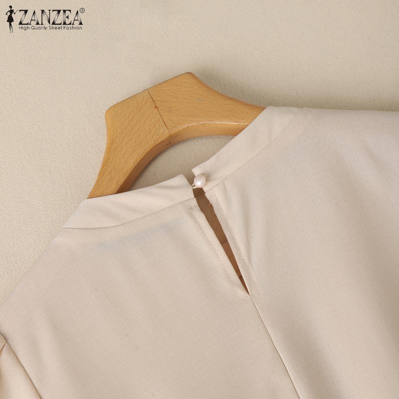 ZANZEA Women Summer O-neck Casual Short Sleeve Plain Blouse