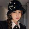 Корейская драма Героиня Пушистая шляпа-ведро Стразы Бант Плюшевая шляпа-ведро Шляпа рыбака Женская Зимняя Маленькое лицо