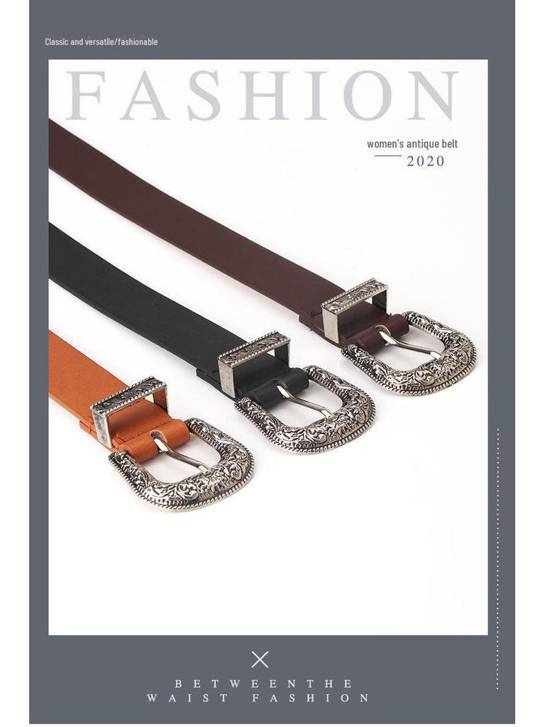 Новое поступление, ретро-ремень с пряжкой из сплава для женщин - универсальный дизайн с двойной пряжкой для джинсов