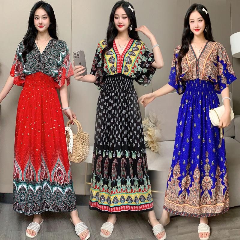 Женское повседневное платье с цветочным принтом и V-образным вырезом, неровный тон, повседневное, с круглым вырезом, длинное