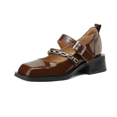 Krazing Pot из натуральной кожи с квадратным носком на среднем каблуке, осенне-летняя обувь, женские туфли Мэри Джейн с металлическими цепочками