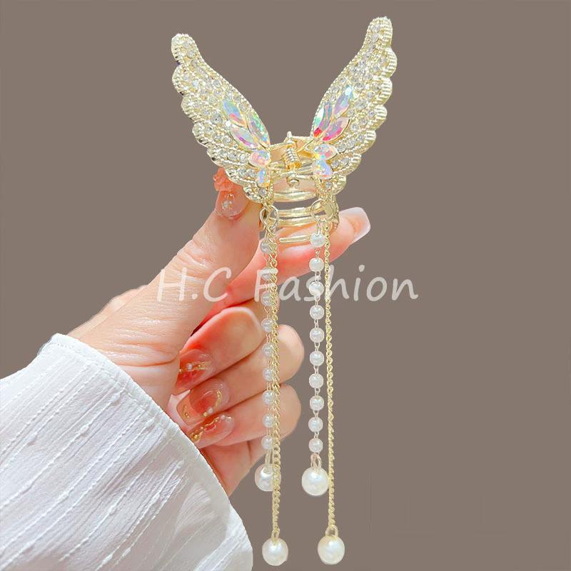 Tassel Butterfly Pearl Hair Clip Women Hair Claw Hairpin Hair Crab Hairaccessory