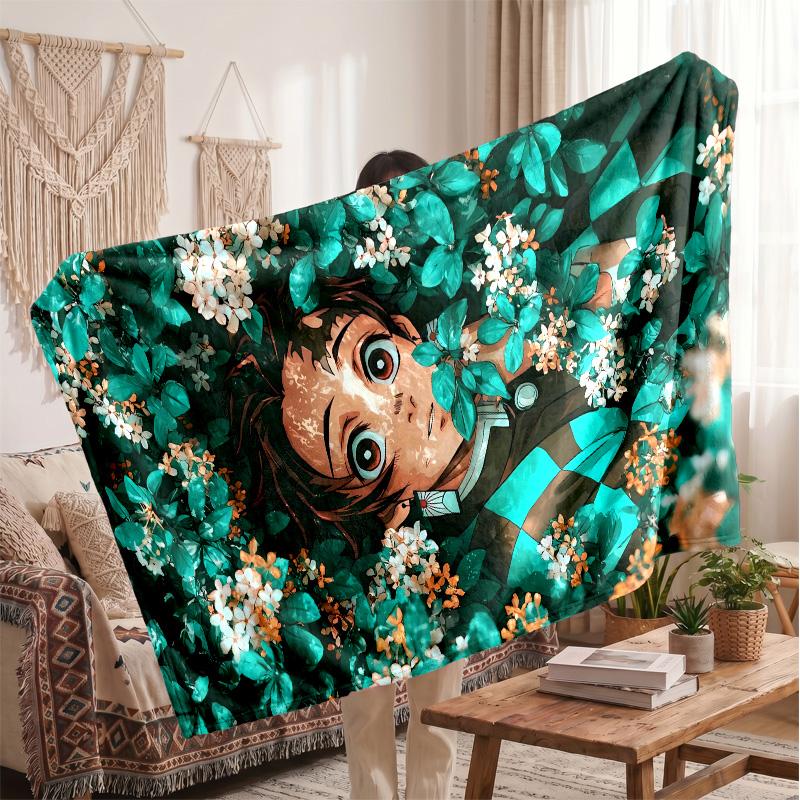 Kamado Tanjiro Printed Flannel Blanket, Skin Friendly Warm Throw for Indoor Couch Bed Daily Use