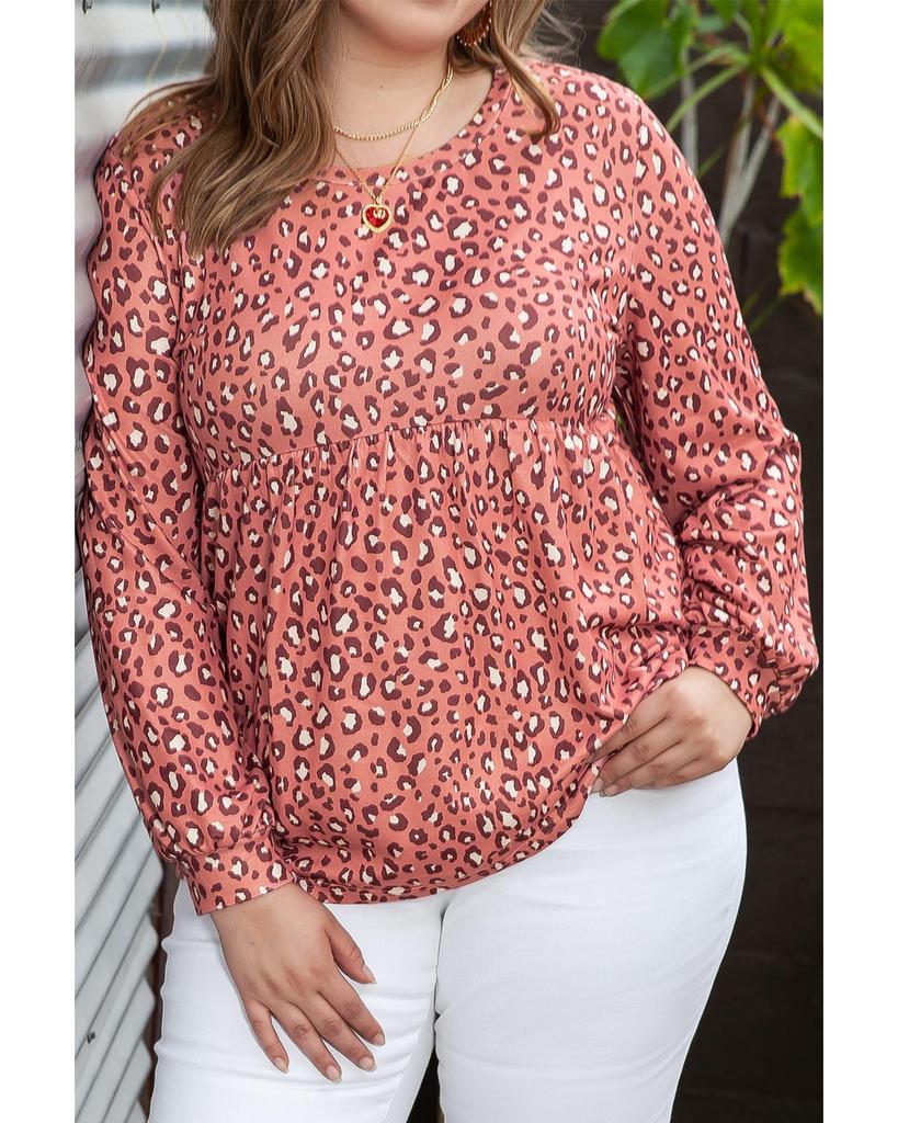 Azura Exchange Блуза Babydoll с длинными рукавами и оборками с леопардовым принтом, большого размера