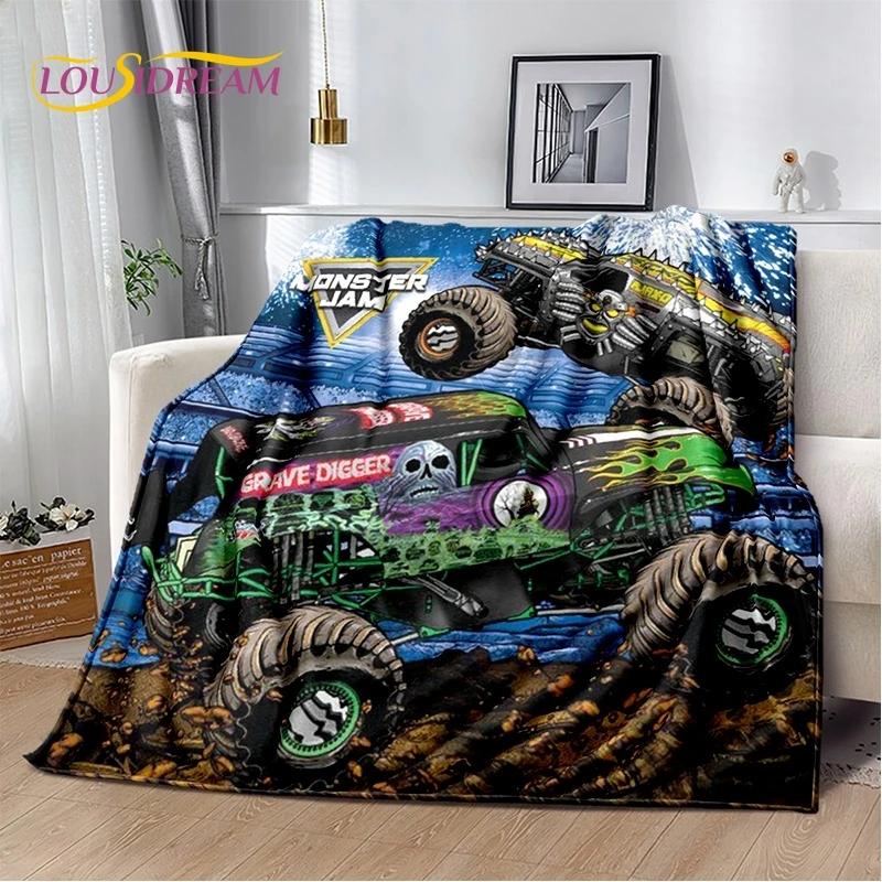 Мягкое фланелевое одеяло Monster Truck 3D Monster Jam Cartoon для кровати, спальни, дивана, пикника, плед для отдыха на свежем воздухе, подарок