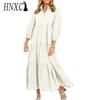 HNXC Женская мода весна осень сплошной цвет печати с длинным рукавом ПОЛО шеи Высокая талия повседневные платья