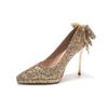 Waterproof Table Crystal Bow High Heels Socialite Temperament Banquet Sequined Bridesmaid Shoes