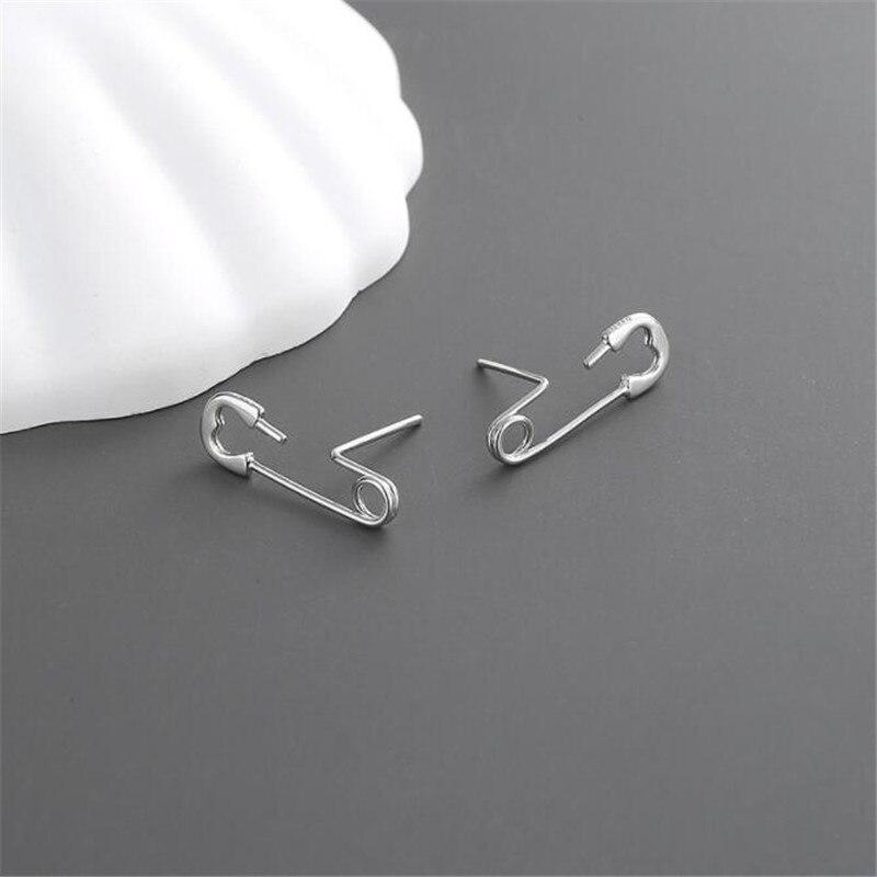 Hip Hop Fashion 925 Sterling Silver Handmade Paperclip Pin Stud Earrings for Women Fine Jewelry Earings Gift E406