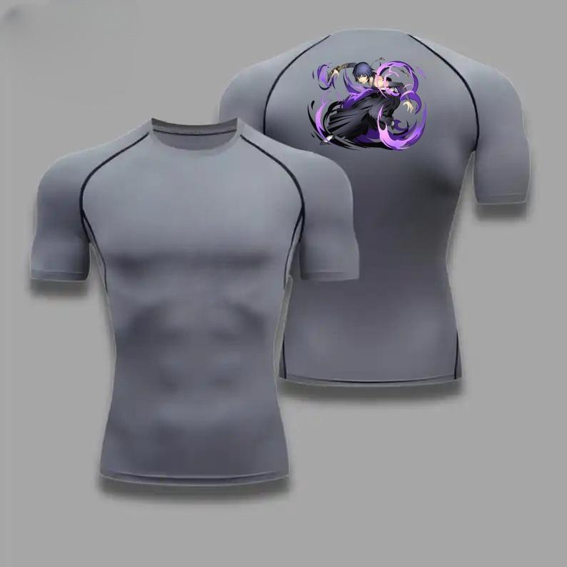 Графические компрессионные футболки Bleach для мужчин, футболка для тренировок в зале, для бега, летние спортивные футболки с быстрым высыханием, топы, рашгард с коротким рукавом