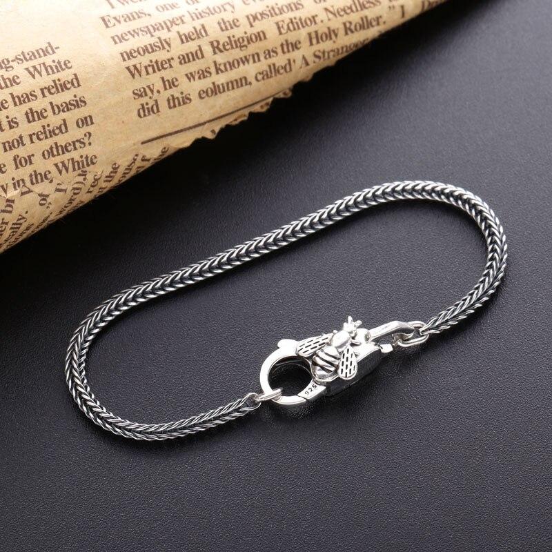 Настоящее серебро 925 пробы, серый браслет в винтажном стиле для унисекс, европейские популярные ювелирные изделия DIY, браслет с пряжкой сливового цвета