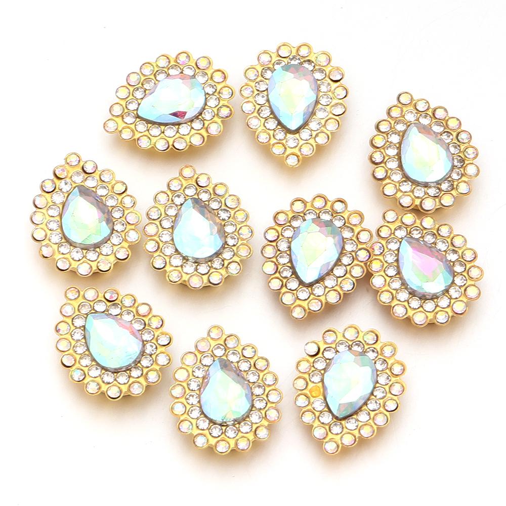 10pcs/lot Sunflower Waterdrop Rhinestones Metal Gold Claw Bottom Acrylic Rhinestones Beads DIY Earrings Headwear Jewelry Making