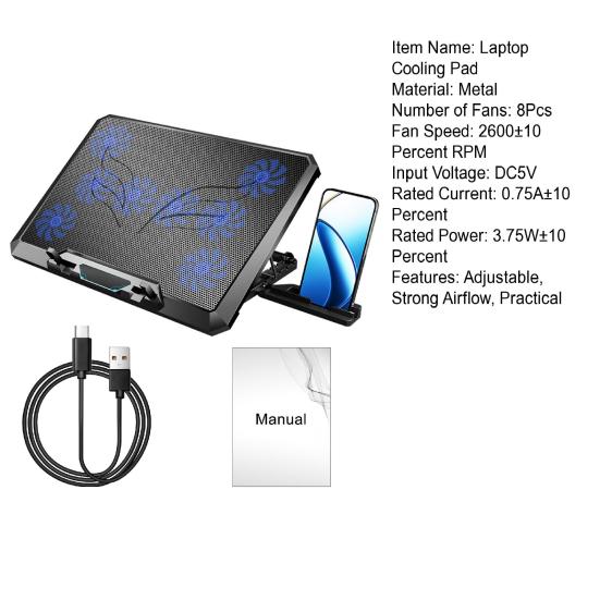 Laptop Cooling Pad Cooling Fans Height with 8 Adjustable Strong Airflow Low Noise