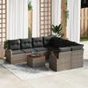 9-piece Garden Sofa Set with Cushions Grey Poly Rattan Acacia, 2-seater Garden Sofa with Storage 3356228