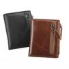 Shijiangxin Men's Retro Genuine Leather Wallet - Short Multi-Function Zipper Bag with Casual Waxed Cowhide Finish