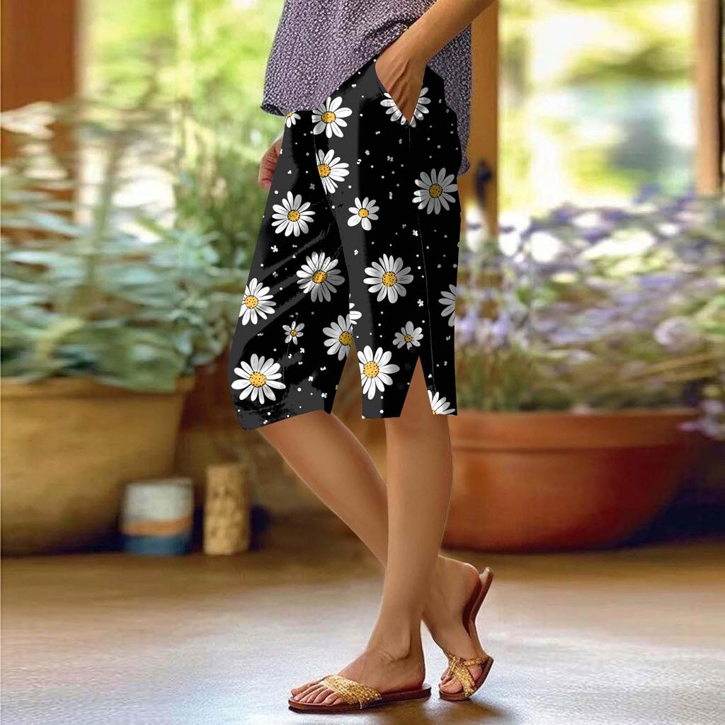 Женские брюки с принтом, модные повседневные шорты с карманами и эластичной резинкой на талии