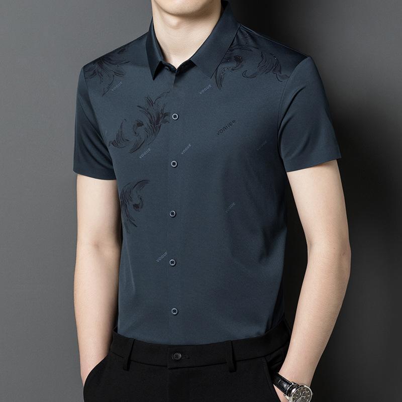 Новые мужские тонкие рубашки с короткими рукавами с принтом, модные деловые повседневные топы с короткими рукавами в корейском стиле для молодежи и людей среднего возраста