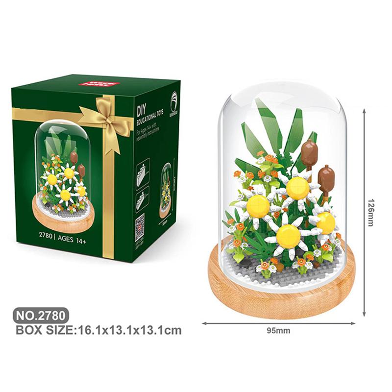 Строительные блоки, цветы, сделай сам, роза и хризантема, букет в горшке, украшение дома, 3D модель, цветочный блок, подарок для девочек, детский подарок