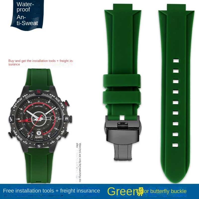 Выпуклый ремешок для часов Силиконовый браслет для timex T2N738 T2N739 T2N720 T2N721 T49706 Ремешок для часов с бабочкой Резиновый ремешок 24X16 мм