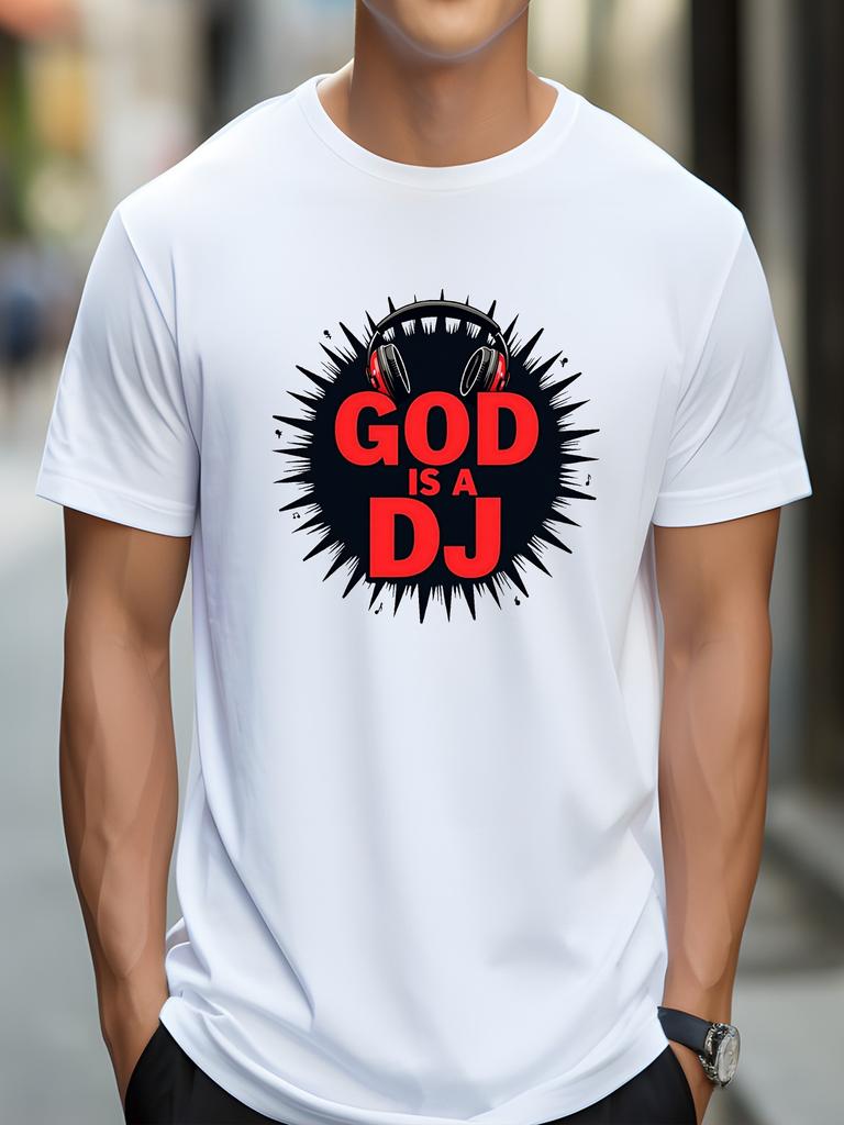 ХЛОПКОВАЯ МУЖСКАЯ ФУТБОЛКА GOD IS A DJ