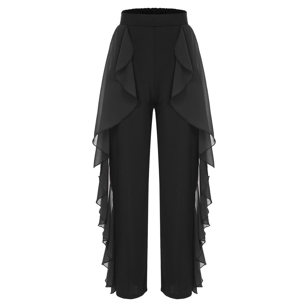 Женские танцевальные брюки с высокой талией и широкими штанинами, с воланами, драпировкой, для сценических выступлений, струящиеся