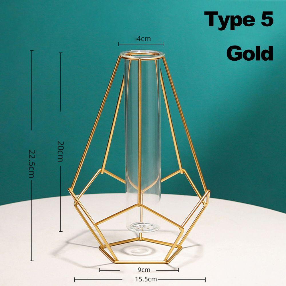 Nordic Styles Hydroponic Flower Vase Geometric Line Frame Iron Art Vase Glass Test Tube Metal Holder Home Decoration Craft Gift