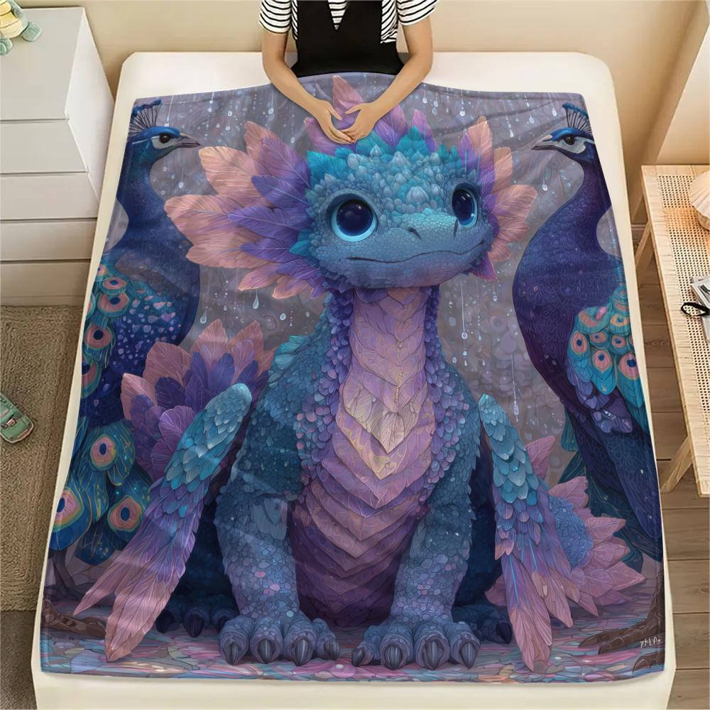 Purple Dragons Print Flannel Blanket, High quality Comfortable for All Seasons, Home Decor, Warmth and Comfort