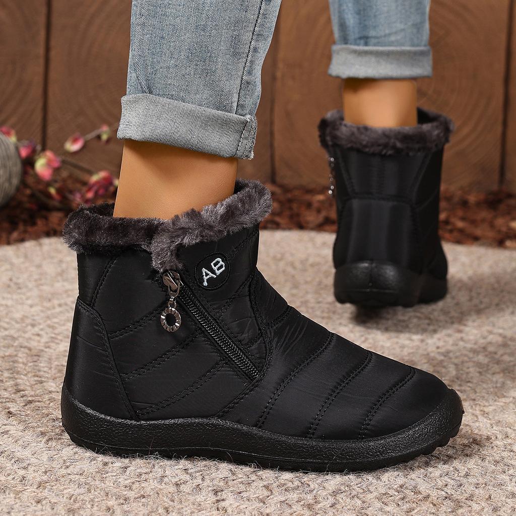 Women's Winter Faux Fur Lined Ankle Boots With Zipper Warm Waterproof Walking Snow Booties for Women Outdoor Comfortable Anti-Slip Short Boot Shoes
