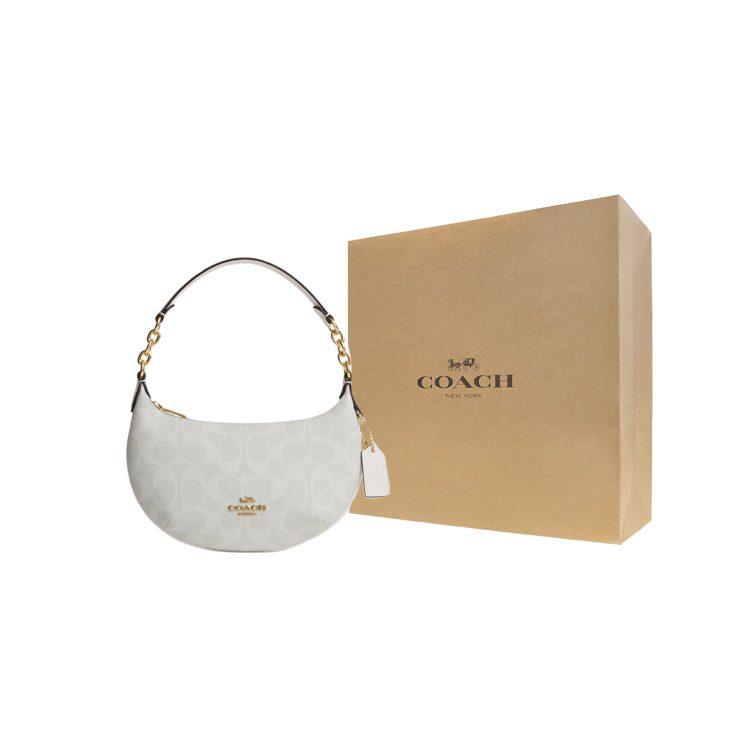 COACH Payton Coated Canvas With Leather Shoulder Bag, Handbag Small Women's Gold & Chalk & Glacier White CM273-IMRFF