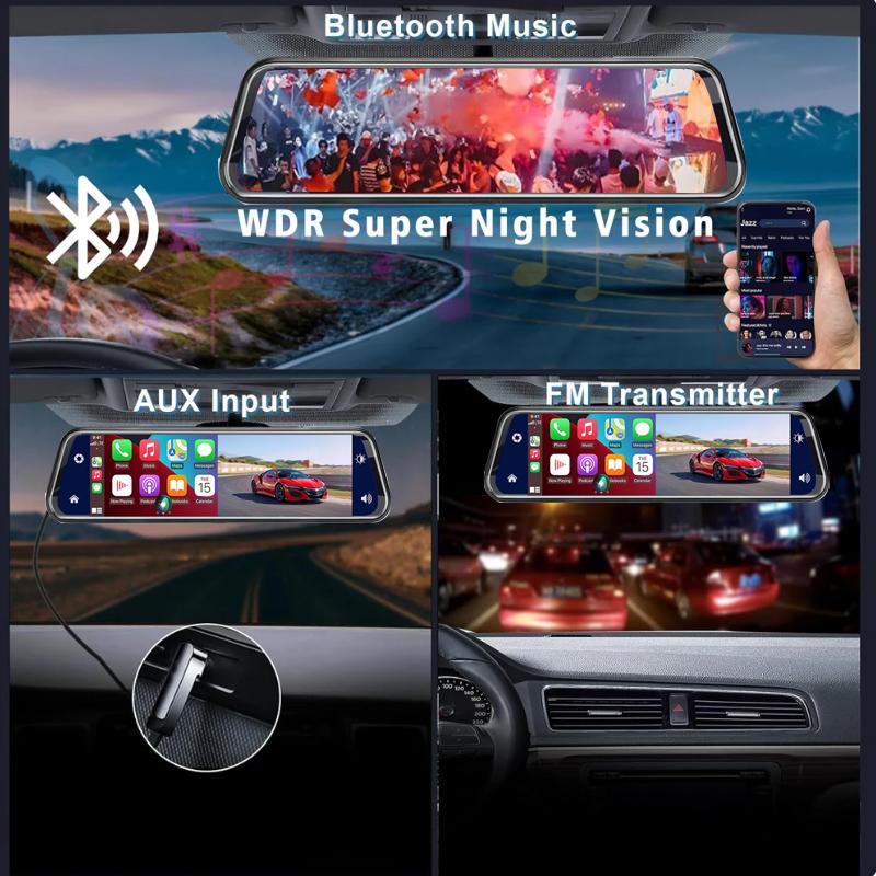 4K Front and Rear Camera 1080P Wireless Carplay Android Auto 10Inch Mirror Dash Cam for Car Dvr Video Recorder Car Assecories